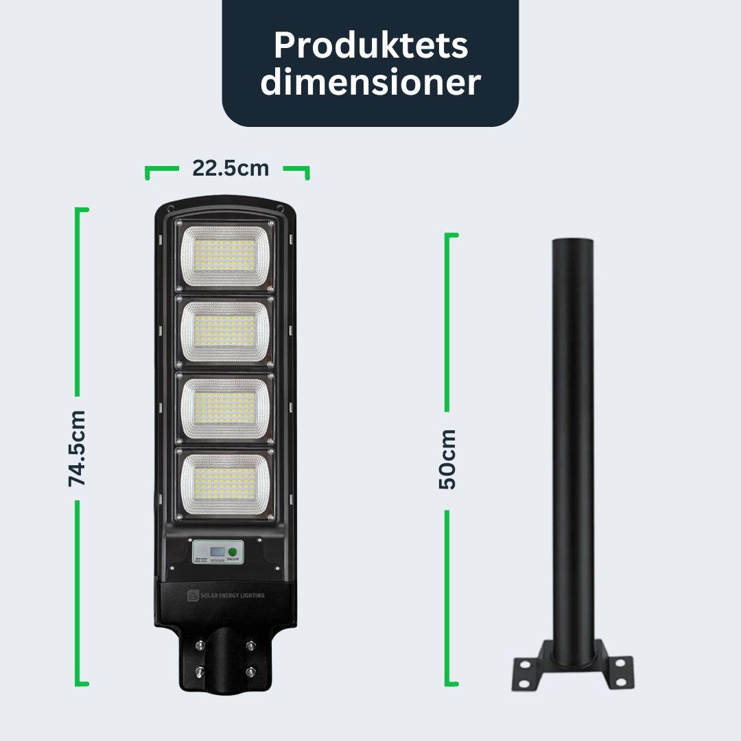 IlluminateSolarMega - 3 Lygter + 1 Gratis 450W/6500 Lumen Ultraklare Solcelle-gadelygter
