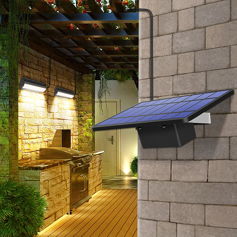 Solcelle-væglampe med dobbelt hoved og separat panel