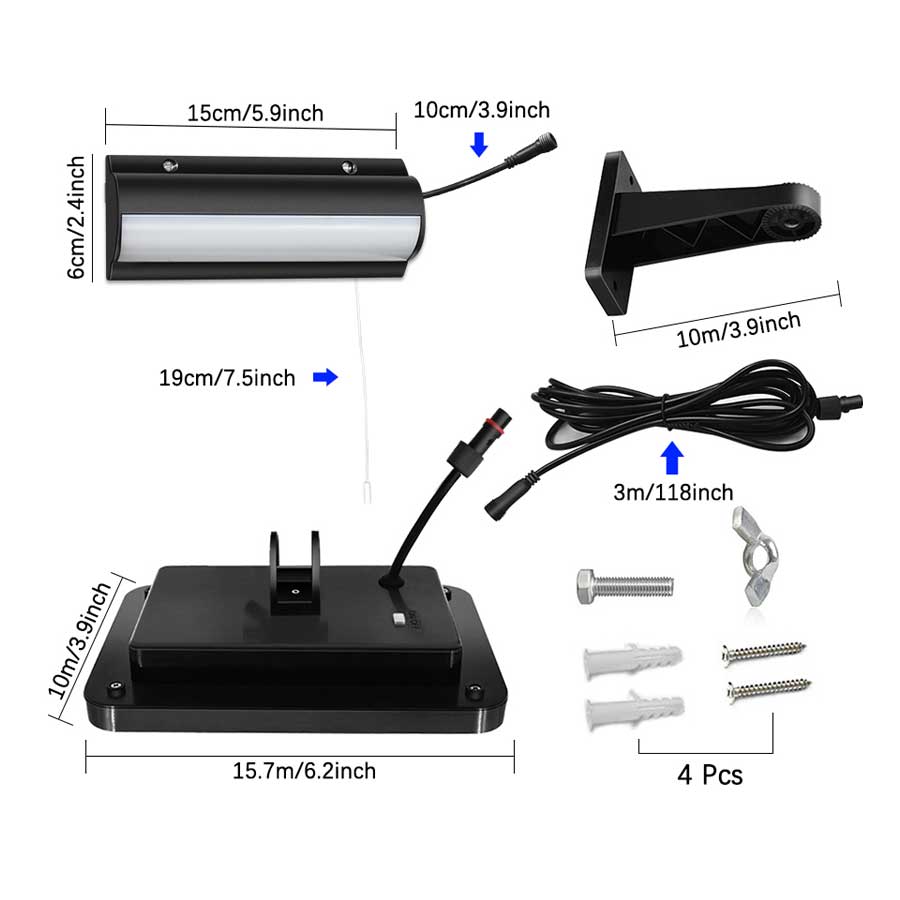 Solcelle-væglampe med dobbelt hoved og separat panel