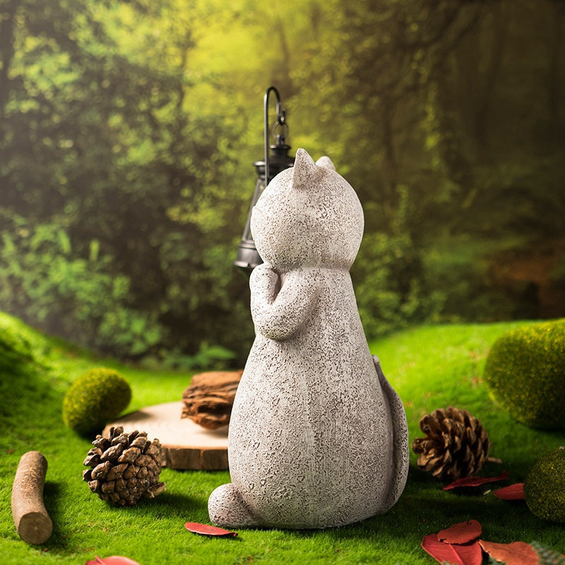 StoneCat™ - håndlavet havestatue af kat med solceller