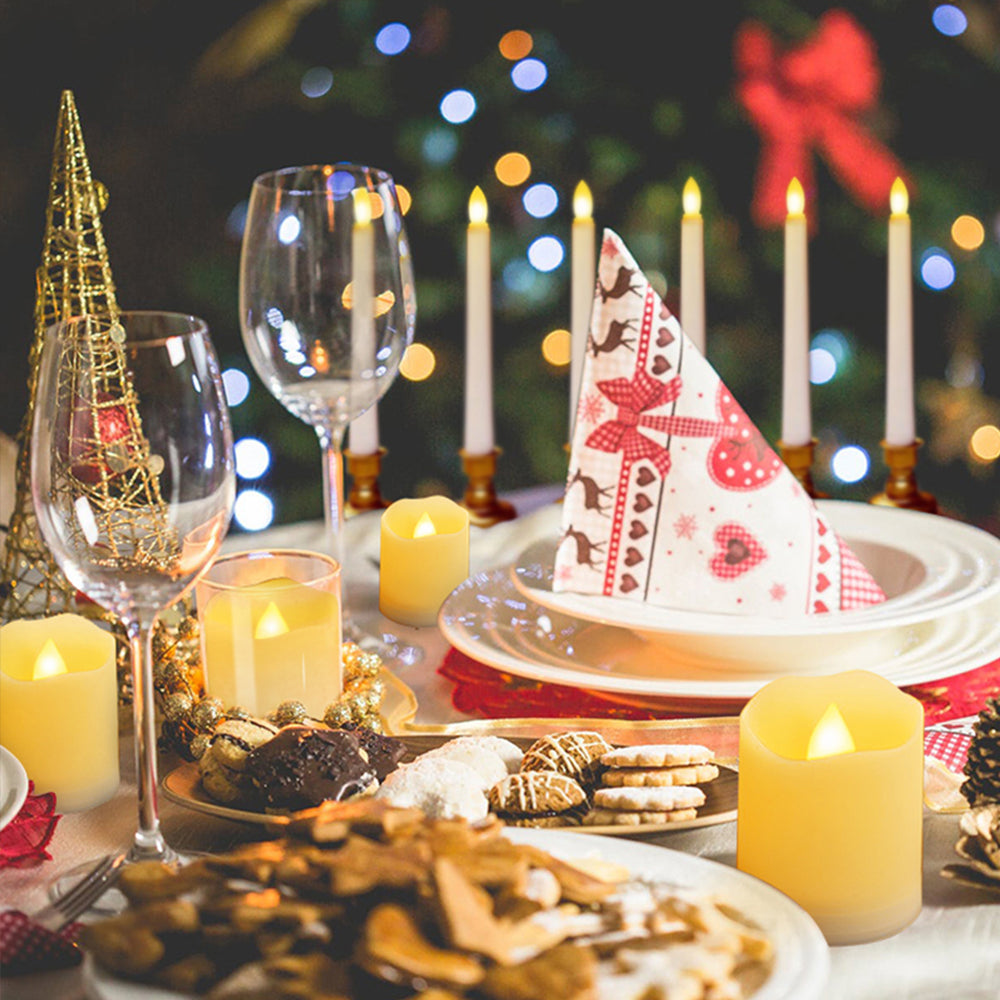 Sæt med 6 korte flammeløse LED-lys af voks