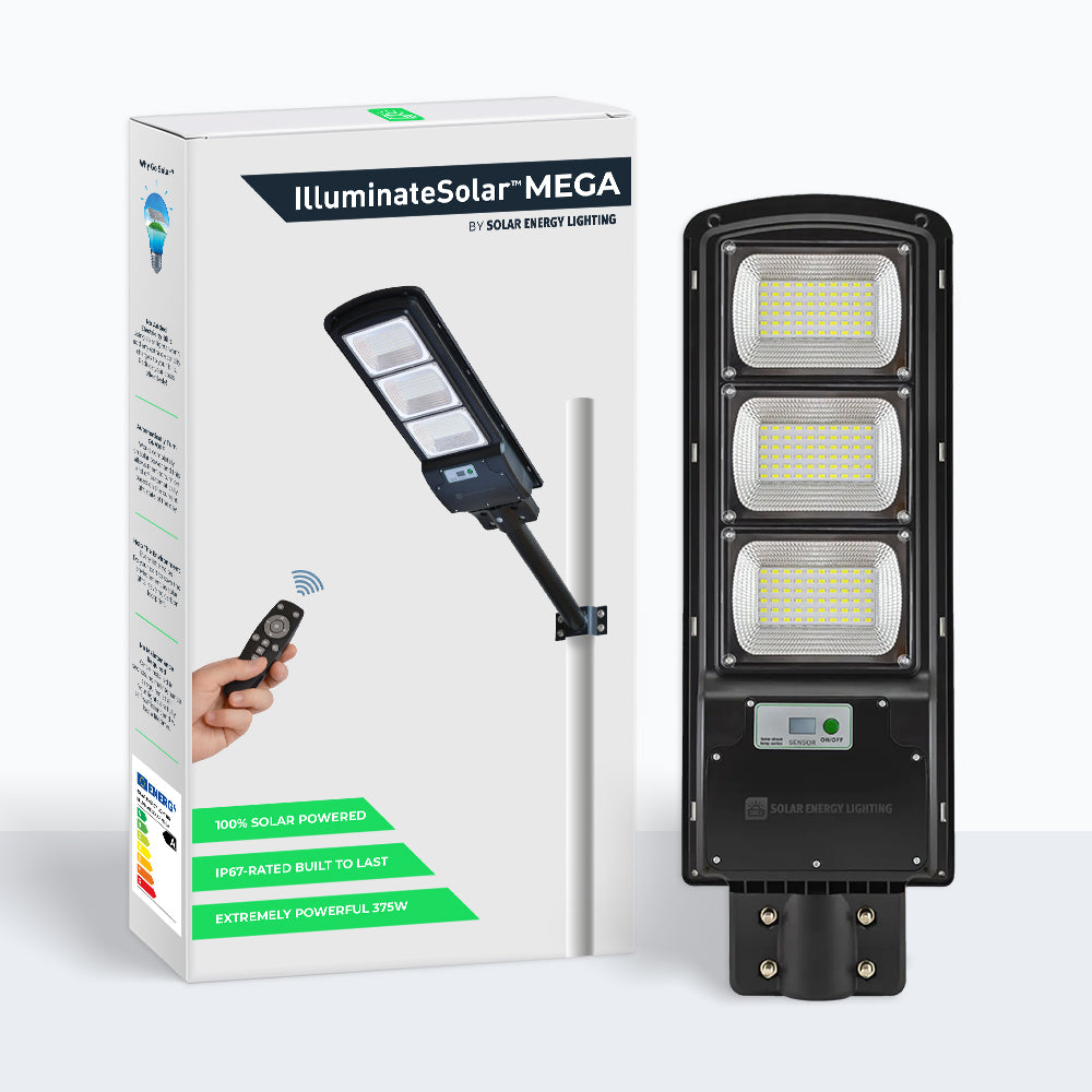 IlluminateSolarMega - 3 Lygter + 1 Gratis 375W/6500 Lumen Ultraklare Solcelle-gadelygter
