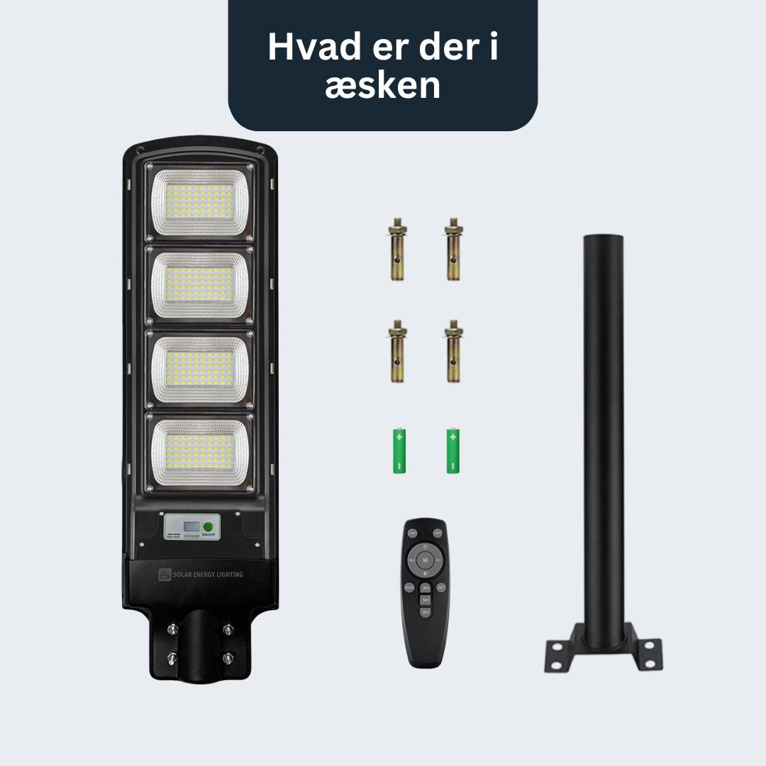 IlluminateSolarMega - 3 Lygter + 1 Gratis 450W/6500 Lumen Ultraklare Solcelle-gadelygter