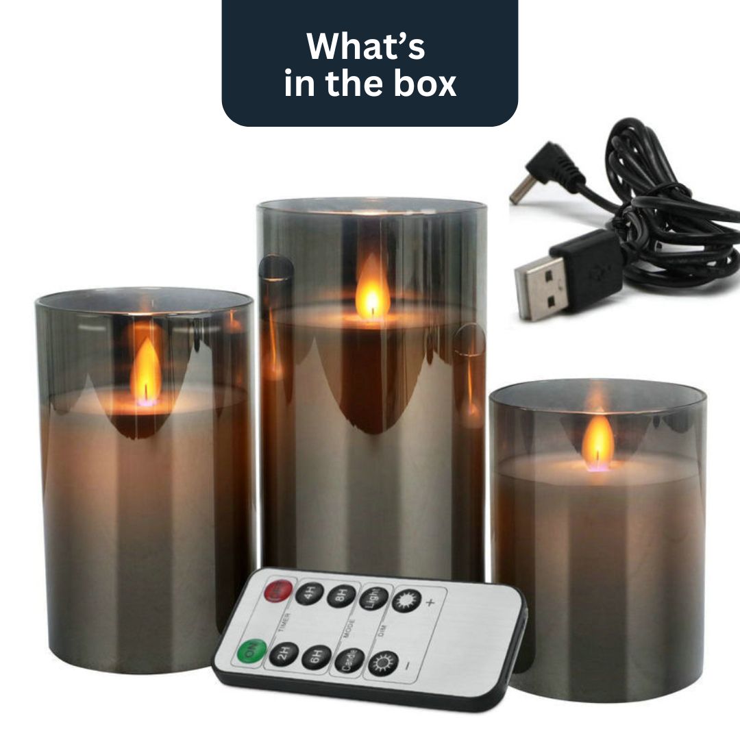 Sæt med 3 LED-lys i røget glas