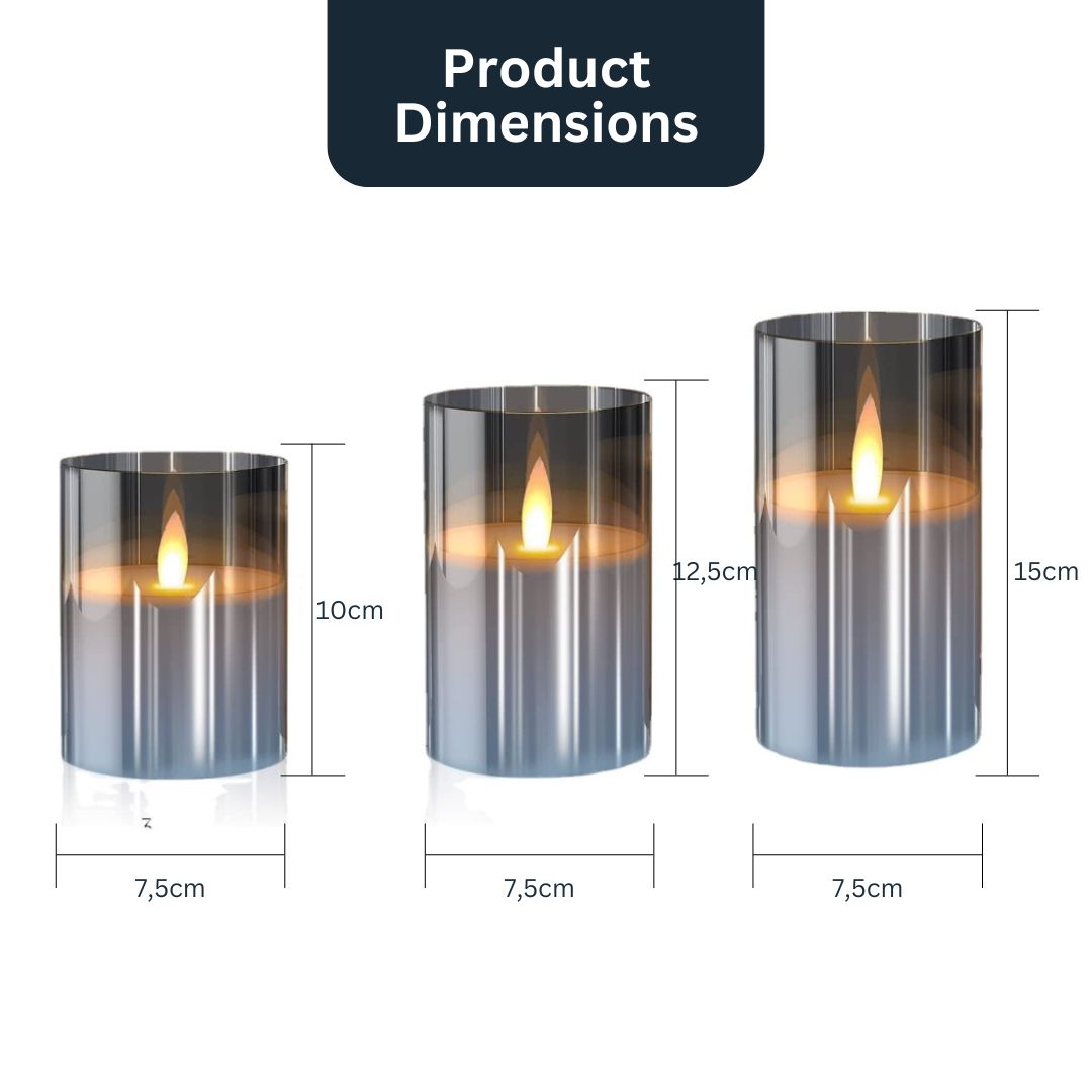 Sæt med 3 LED-lys i røget glas