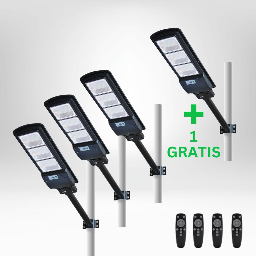 IlluminateSolarMega - 3 Lygter + 1 Gratis 375W/6500 Lumen Ultraklare Solcelle-gadelygter