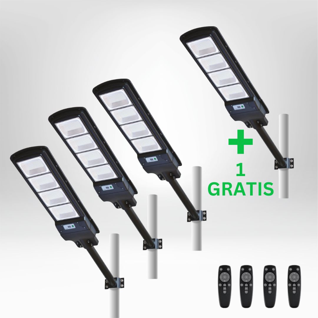 IlluminateSolarMega - 3 Lygter + 1 Gratis 450W/6500 Lumen Ultraklare Solcelle-gadelygter