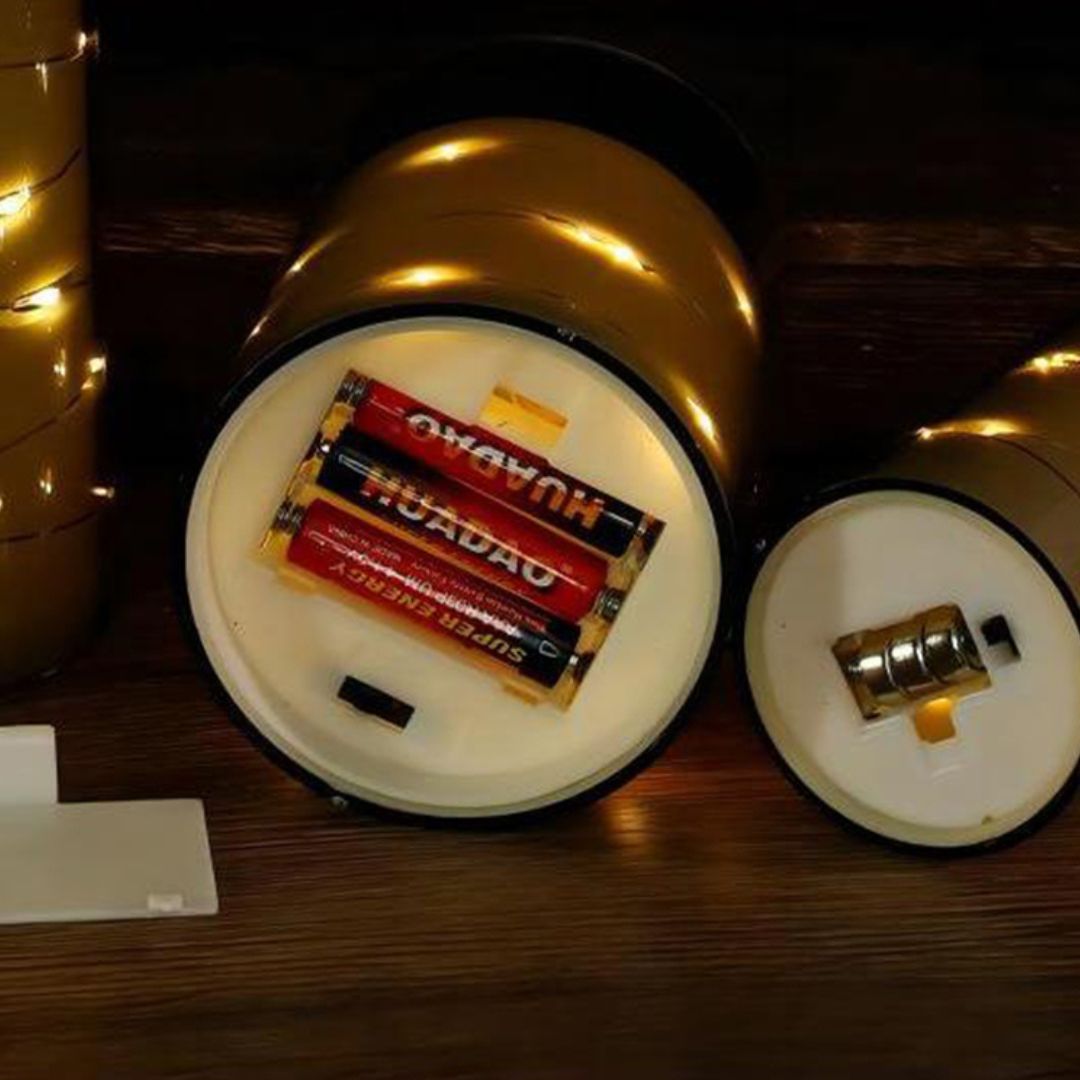 Sæt med 3 LED-glaslys med lysdekoration