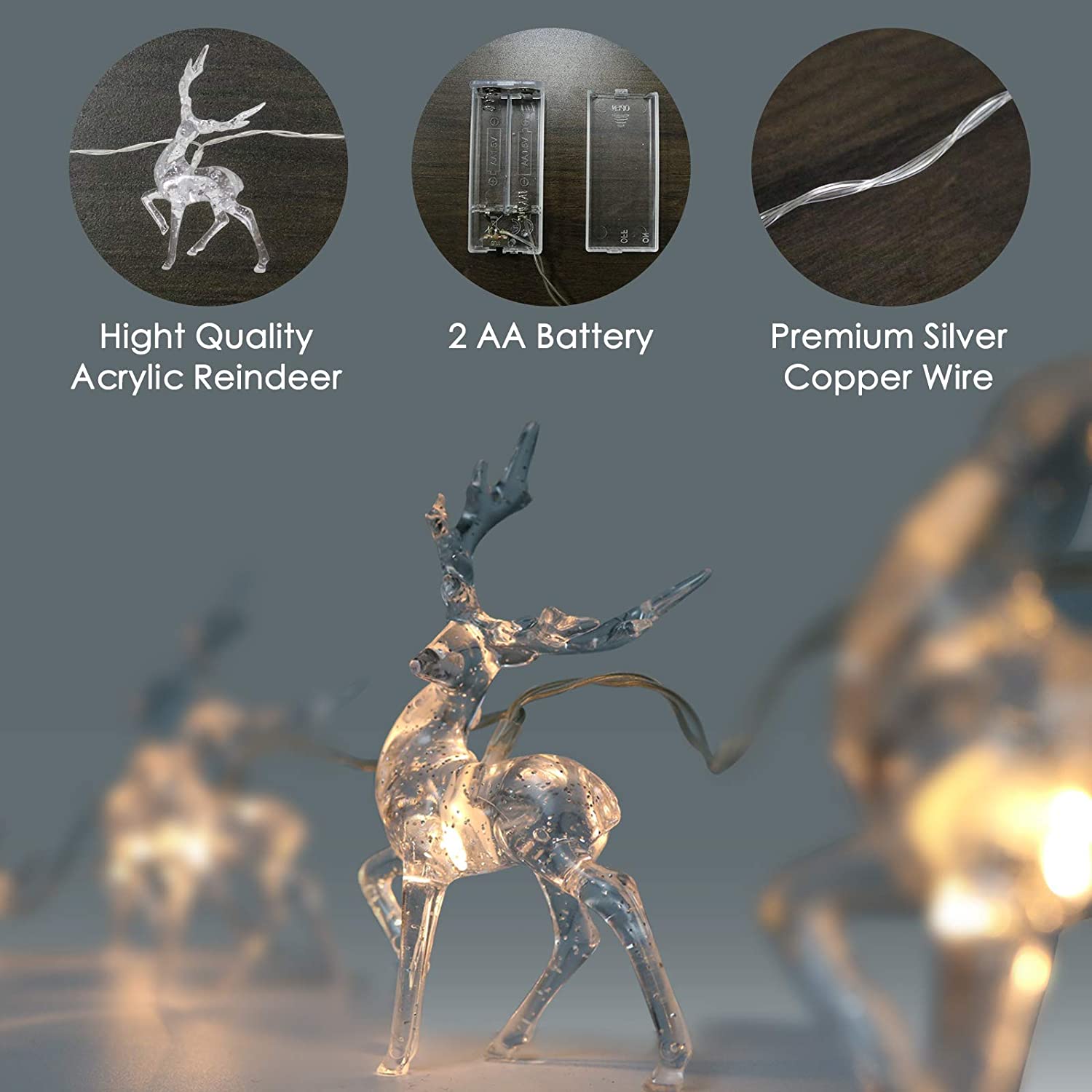 1,5M 10LED julelys med rensdyr i snor