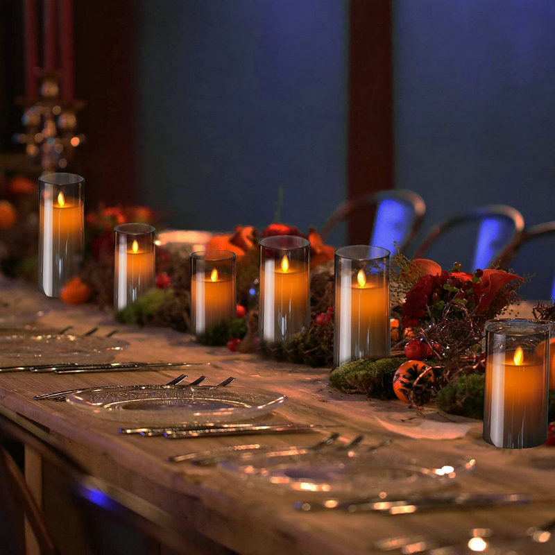 Sæt med 3 LED-lys i røget glas