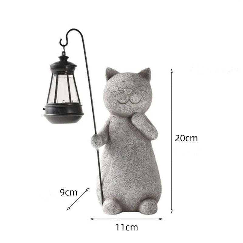 StoneCat™ - håndlavet havestatue af kat med solceller