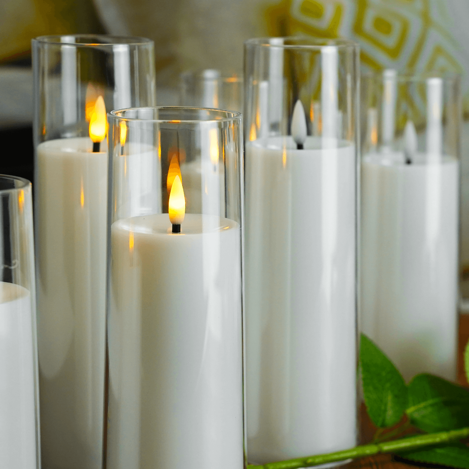 Sæt med 3 LED-lys i klart glas