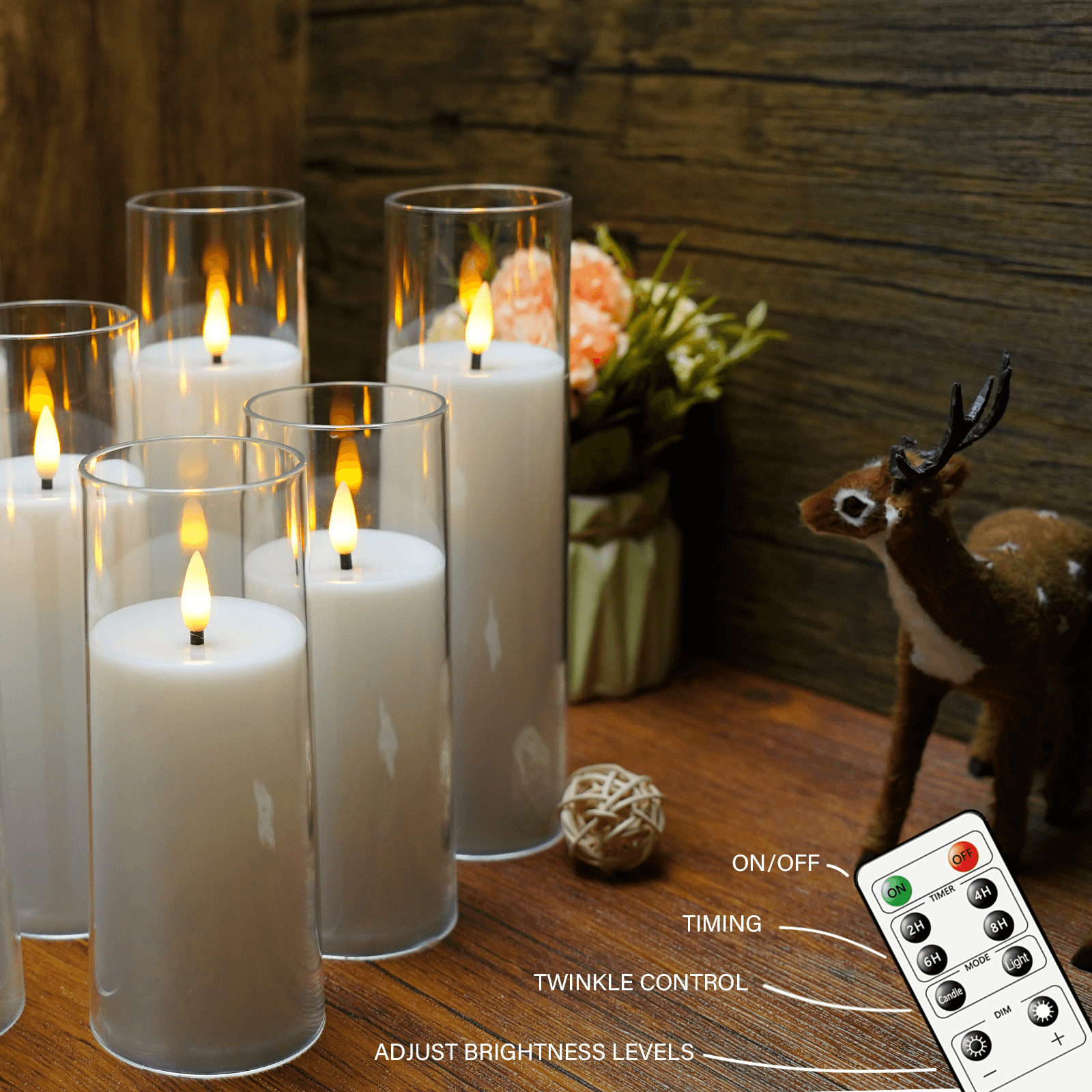 Sæt med 3 LED-lys i klart glas