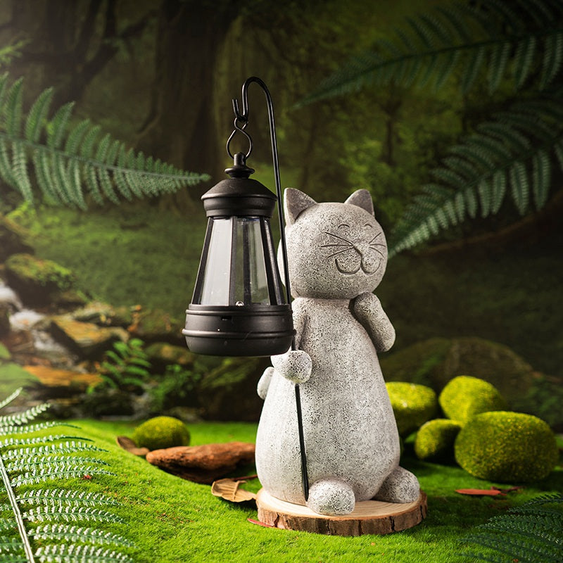 StoneCat™ - håndlavet havestatue af kat med solceller