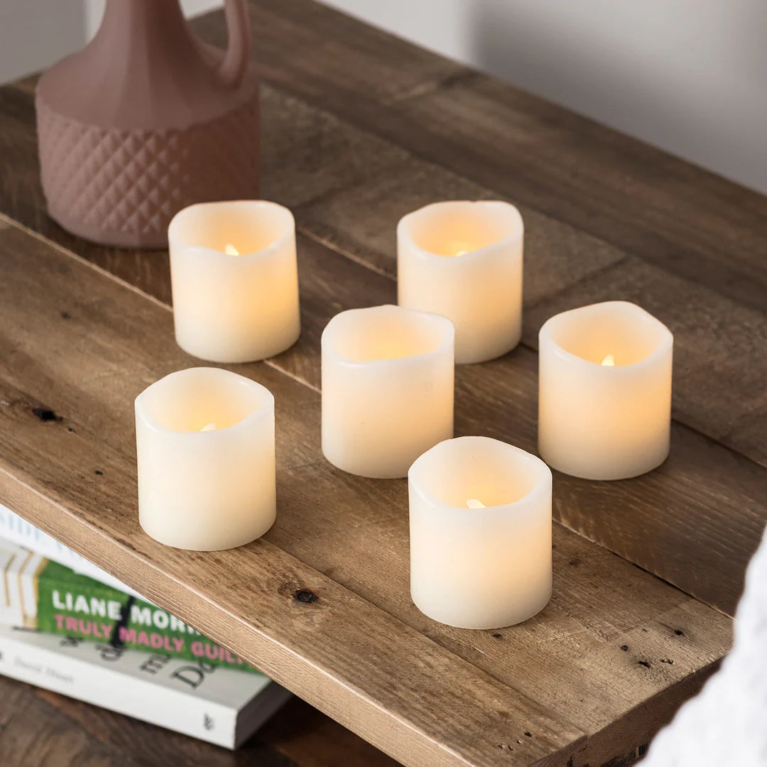 Sæt med 6 korte flammeløse LED-lys af voks