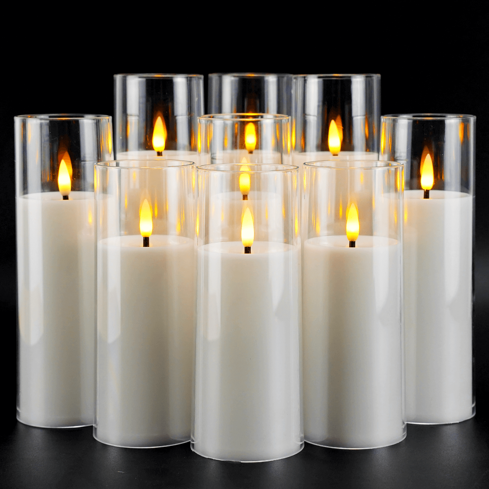 Sæt med 3 LED-lys i klart glas