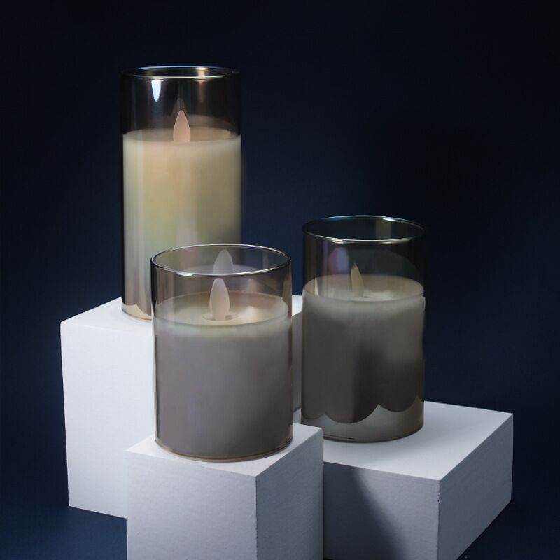 Sæt med 3 LED-lys i røget glas