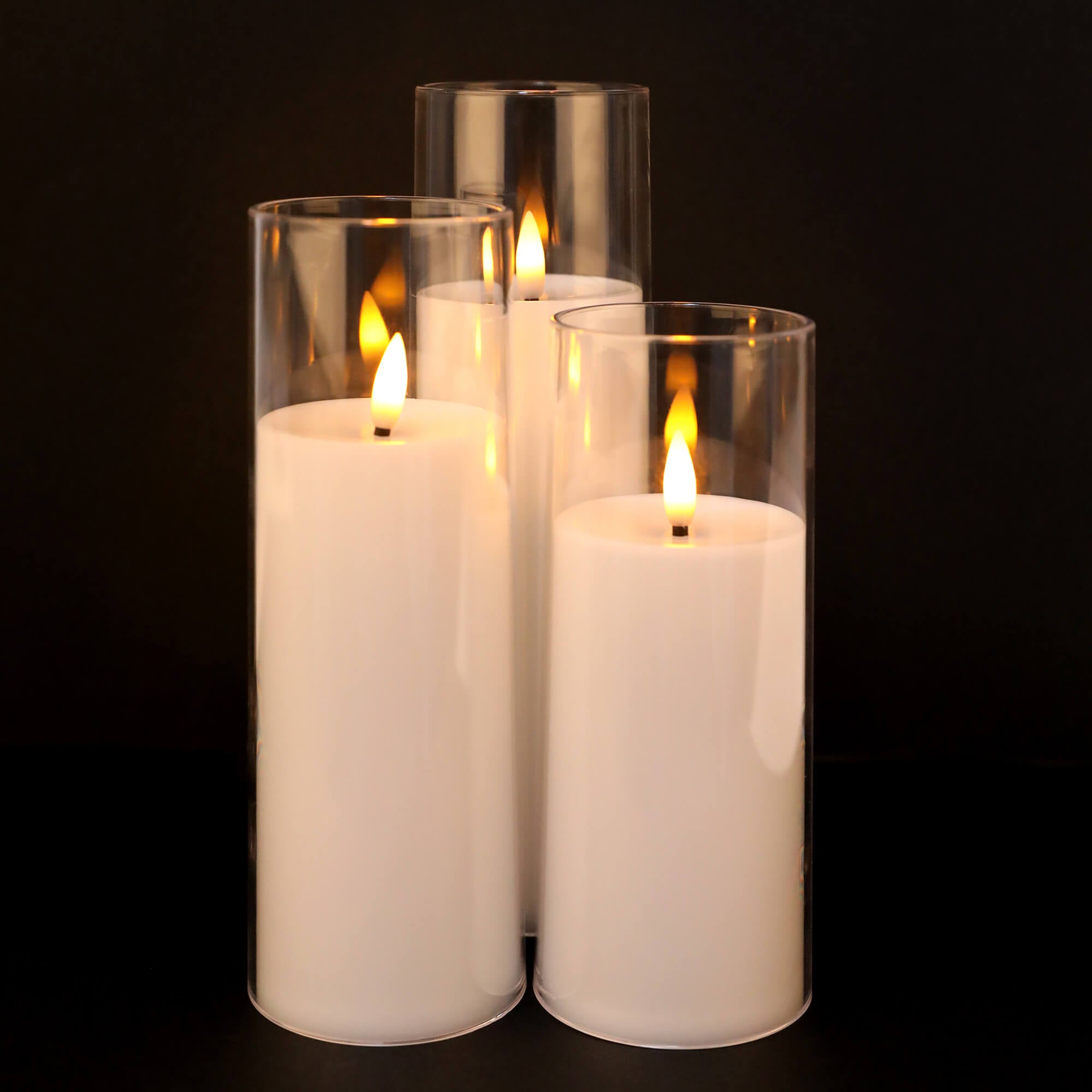 Sæt med 3 LED-lys i klart glas