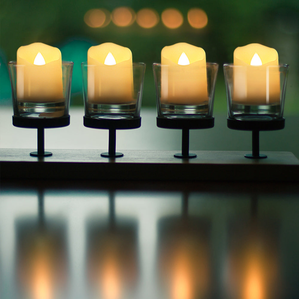 Sæt med 6 korte flammeløse LED-lys af voks