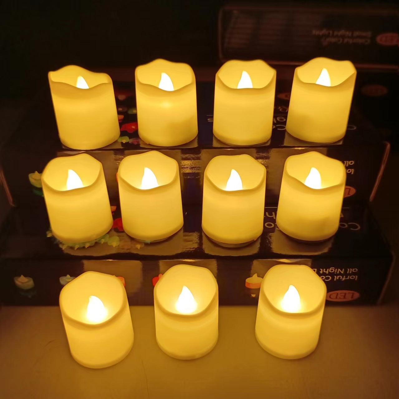Sæt med 6 korte flammeløse LED-lys af voks